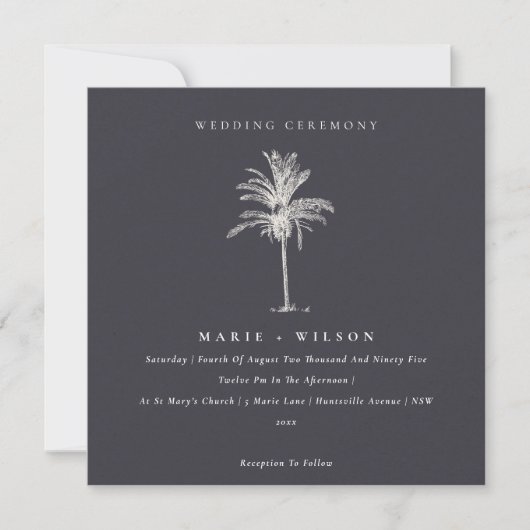 Tropische palmboom Navy Kraft Wedding Invite Bedankkaart (Voorkant)