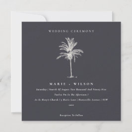 Tropische palmboom Navy Kraft Wedding Invite Bedankkaart