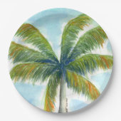 Tropische palmboom op een zonnige dag papieren bordje (Voorkant)