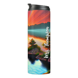 Tropische palmboom op het eiland - zonsondergang o thermosbeker