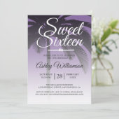 Tropische palmboom Paars Sweet 16 16th Birthday Kaart (Staand voorkant)