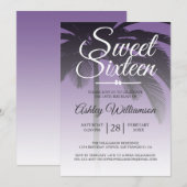 Tropische palmboom Paars Sweet 16 16th Birthday Kaart (Voorkant / Achterkant)