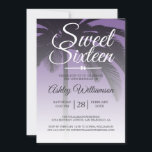 Tropische palmboom Paars Sweet 16 16th Birthday Kaart<br><div class="desc">Een chic modern tropisch paars ombre design Sweet 16-jarig project met een palmboomachtergrond. Het heldere paars vervaagt op een witte achtergrond. De tekst "Sweet Sixteen"in wit wordt geplaatst in modern manuscript. Elegant 16e verjaardagsfeest nodigt uit voor een glamoureuze Sweet Sixteen, perfect voor haar, de fashionista die van modern patroon houdt,...</div>