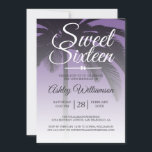 Tropische palmboom Paars Sweet 16 16th Birthday Kaart<br><div class="desc">Een chic modern tropisch paars ombre design Sweet 16-jarig project met een palmboomachtergrond. Het heldere paars vervaagt op een witte achtergrond. De tekst "Sweet Sixteen"in wit wordt geplaatst in modern manuscript. Elegant 16e verjaardagsfeest nodigt uit voor een glamoureuze Sweet Sixteen, perfect voor haar, de fashionista die van modern patroon houdt,...</div>