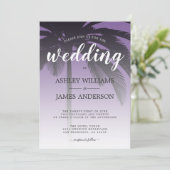 Tropische palmboom Paarse strand bruiloft Kaart (Staand voorkant)