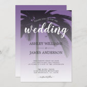 Tropische palmboom Paarse strand bruiloft Kaart (Voorkant / Achterkant)