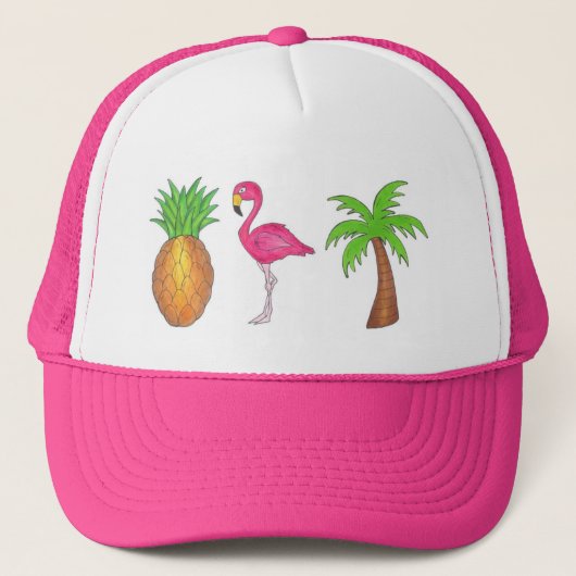 Tropische palmboom Pineappel Roze flamingo Bird Trucker Pet (Voorkant)