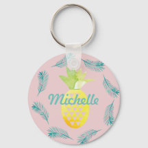 Tropische palmboom Pineappel Roze Sleutelhanger