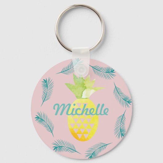 Tropische palmboom Pineappel Roze Sleutelhanger (Voorkant)