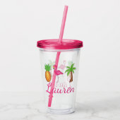 Tropische palmboom Pineappelroze flamingo Acryl Drinkbeker (Achterkant)