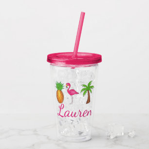 Tropische palmboom Pineappelroze flamingo Acryl Drinkbeker