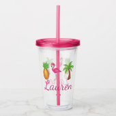 Tropische palmboom Pineappelroze flamingo Acryl Drinkbeker (Voorkant)