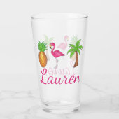 Tropische palmboom Pineappelroze flamingo Glas (Achterkant)
