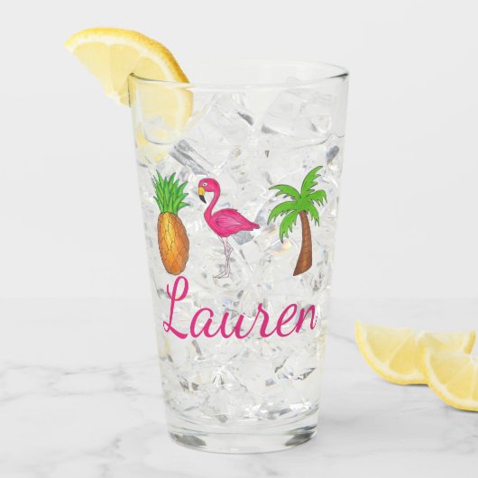 Tropische palmboom Pineappelroze flamingo Glas (Voorkant ijs)