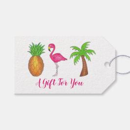Tropische palmboom Pineapple Pink Flamingo Cadeaulabel