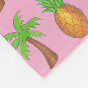 Tropische palmboom Pineapple Pink Flamingo Fleece Deken