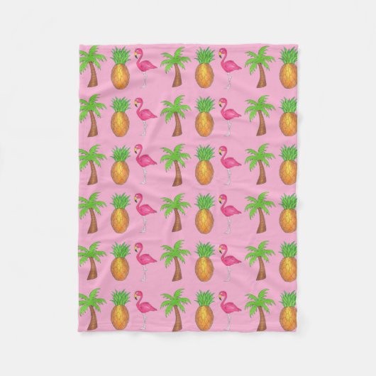 Tropische palmboom Pineapple Pink Flamingo Fleece Deken (Voorkant)