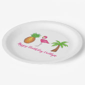 Tropische palmboom Pineapple Pink Flamingo Papieren Bordje (Gekanteld)