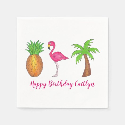 Tropische palmboom Pineapple Pink Flamingo Servet (Voorkant)