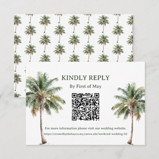 Tropische Palmboom QR RSVP Kaart (Voorkant / Achterkant)