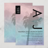 Tropische palmboom Realistisch roze blauwe bruilof Kaart (Voorkant / Achterkant)