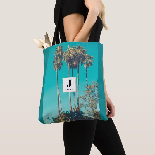 Tropische Palmboom Retro Sfeer Monogram Tote Bag (Dichtbij)