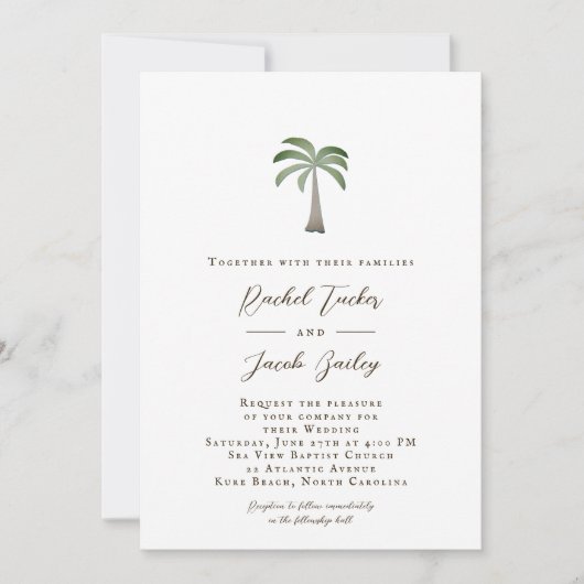 Tropische Palmboom Retro Strand Bruiloft Kaart (Voorkant)