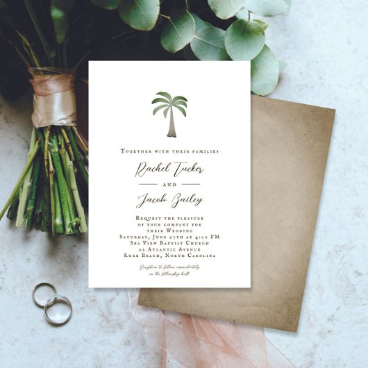 Tropische Palmboom Retro Strand Bruiloft Kaart