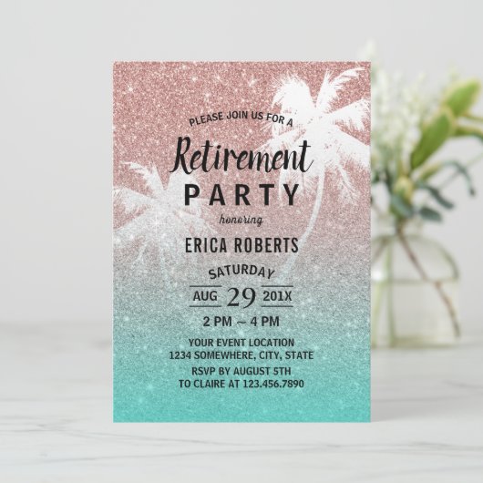 Tropische palmboom Roos Gold Glitter Kaart (Staand voorkant)