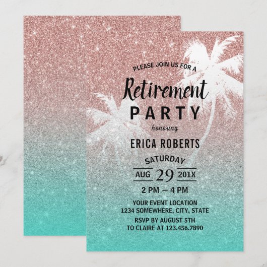 Tropische palmboom Roos Gold Glitter Kaart (Voorkant / Achterkant)