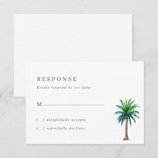 Tropische palmboom RSVP-Kaart RSVP Kaartje (Voorkant / Achterkant)