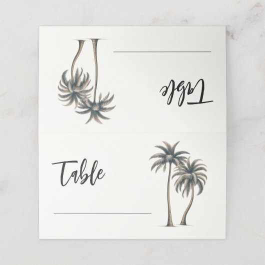 Tropische palmboom rustieke bruiloft tafel zitplaa plaatskaartje (Buitenkant ongevouwen)