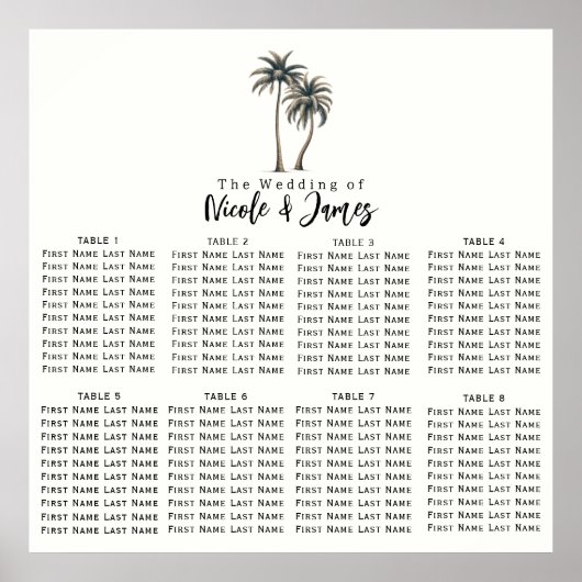 Tropische palmboom rustieke bruiloft zitgrafiek poster (Voorkant)