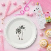 Tropische Palmboom Rustieke Kust Bruiloft Papieren Bordje (Feest)