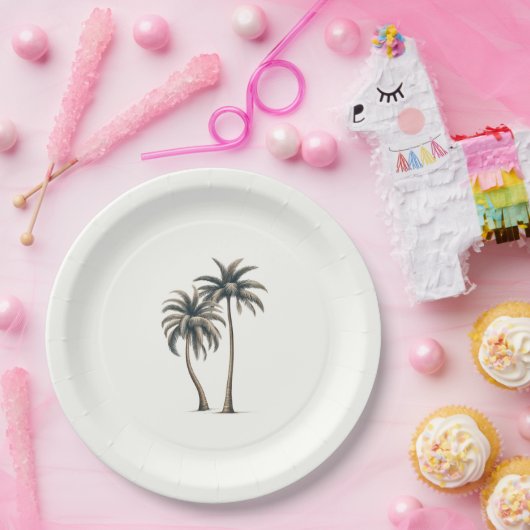 Tropische Palmboom Rustieke Kust Bruiloft Papieren Bordje (Feest)