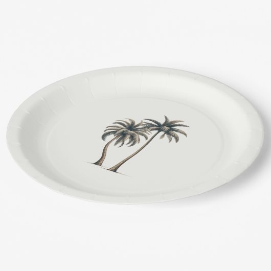 Tropische Palmboom Rustieke Kust Bruiloft Papieren Bordje (Gekanteld)