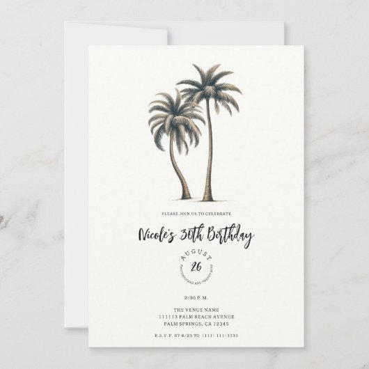 Tropische palmboom rustieke kust verjaardagsfeestj kaart (Voorkant)