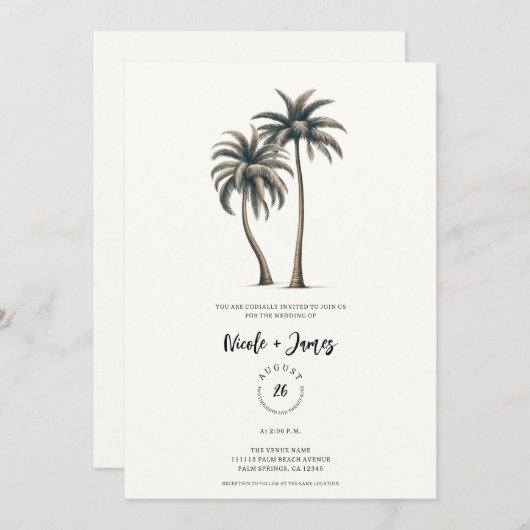 Tropische palmboom rustieke kustbruiloft kaart (Voorkant / Achterkant)