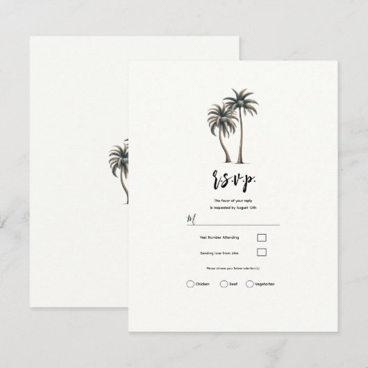 Tropische palmboom rustieke kustbruiloft RSVP Kaart (Voorkant / Achterkant)