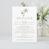 Tropische palmboom Sage Groene bruiloft Details Informatiekaartje (Staand voorkant)