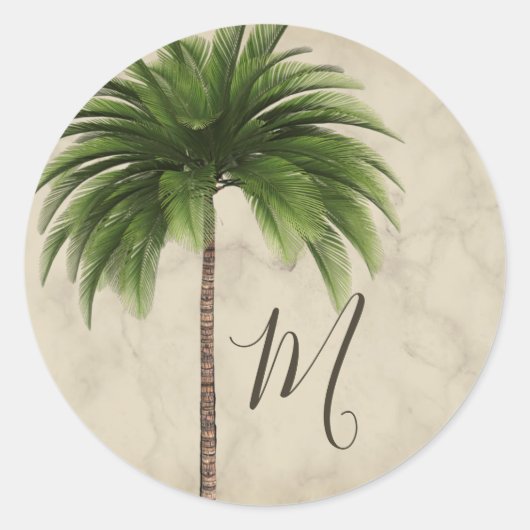 Tropische palmboom Stijlvol gemarmerd monogram Ronde Sticker (Voorkant)