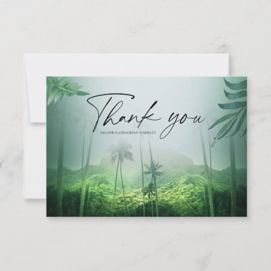 Tropische palmboom stralen groene bestemming bruil bedankkaart (Voorkant)