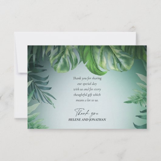 Tropische palmboom stralen groene bestemming bruil bedankkaart (Achterkant)