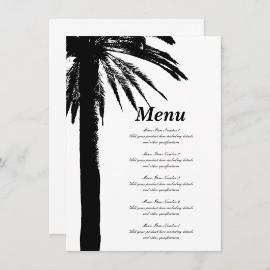 Tropische palmboom strand bruiloft menu sjabloon (Voorkant / Achterkant)