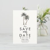 Tropische palmboom strand bruiloft save the date kaart (Staand voorkant)