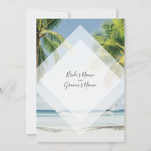 Tropische Palmboom Strand Bruiloft Uitnodigingen (Achterkant)