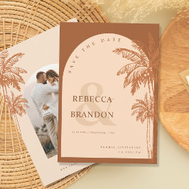 Tropische Palmboom Strand Foto Terracotta Trouwfee Save The Date