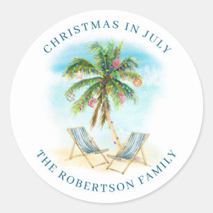 Tropische Palmboom Strand Kerstmis in Juli Ronde Sticker