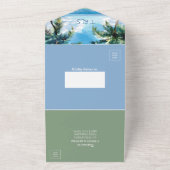 Tropische Palmboom Strand QR Code Oceaan Locatie All In One Uitnodiging (Buitenkant)