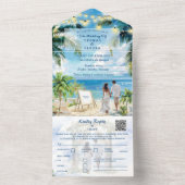 Tropische Palmboom Strand QR Code Oceaan Locatie All In One Uitnodiging (Binnen)